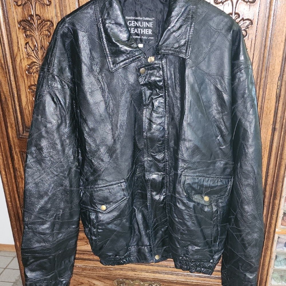Napoline Leather Outfitters Genuine Leather Hand Crafter Fully Lined Mens Bomber